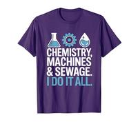 Chemistry Machines & Sewage I Do It All Wastewater Operator T-Shirt, Men, Purple, 3X-Large