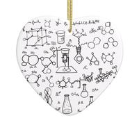 Chemistry Print 3 D Printed Christmas Ornament Ceramic Heart-Shaped Xmas Holiday Parties Tree Pendant Ornament For Indoor/Outdoor Home Decor