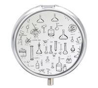 Chemistry Print Pill Box 3 Compartment Portable Round Pill Organizer Leak-Proof Lightweight Daily Compact Travel Pill Case for Vitamins Supplements Medication