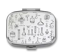 Chemistry Print Pill Case for Travel, Rectangle Metal Pill Organizer with 2 Compartments, Portable Daily Medicine Box for Purse, Wallet