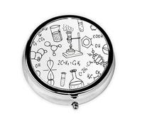 Chemistry Print Print Round Pill Organizer 3 Compartment Pill Box Portable Medicine Pill Case for Outdoor Travel