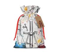 Chemistry Print Printed Christmas Drawstring Bags Reusable Bag for Party Xmas Gift Wrapping, Red Ribbon, S