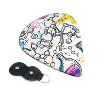 Chemistry Print Printed Guitar Picks, 6 Pack with Leather Keychain Pick Holder - 0.46mm, 0.71mm, 0.96mm Assorted Thickness for Acoustic Ukulele, Electric Guitar, Acoustic Guitar, Bass