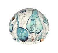 Chemistry Print Shower Caps for Women Reusable Bath Caps for Men Double Layer Waterproof Hair Cap with EVA Lining Stylish Large Shower Bonnet Soft Bath Hat for Long Hair, Braids