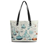 Chemistry Print Tote Bag Large Soft Leather Purse with Zipper Lightweight Ladies Shoulder Handbag
