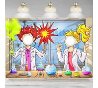 Chemistry Science Backdrop Mad Scientist Face Cutout Labora Explosion Photographic Background Scientist Birthday Banner 210X150cm