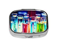 Chemistry Test Tube Print Pill Case Portable Square Pill Box with 2 Compartments,for Purse Pill Box Travel Bag