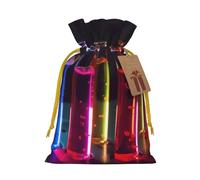 Chemistry Test Tube Printed Christmas Drawstring Bags,M | Reusable Xmas Gift Storage Bags, Yellow Christmas Ribbon