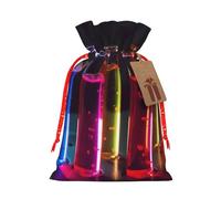 Chemistry Test Tube Printed Christmas Drawstring Bags,S | Reusable Xmas Gift Storage Bags, Red Christmas Ribbon