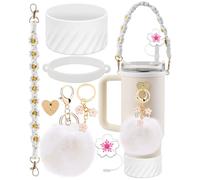 CHEMLLC Stanley Cup Accessories Set, Silicone Boot for Stanley 40 30 oz Quencher Adventure Tumbler, Water Bottle Handle Strap, Stanley Charms for Stanley Cup 40oz Tumbler (White)