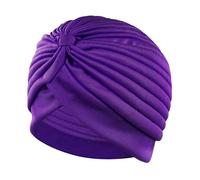 Chemo Hats for Women, Women Pleated Turban Pre-Tied Twisted Hair Cover Wrap Cap Plain African Beanie Headwraps Stretchy Sleep Cancer Chemo Hair Loss Soft Turbans Style Hat Purple