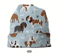 Chemo Headwear Beanie Hat Bandana for Women Man Hat Turban Headwrap Scarf Fully Lined Dog Puppy Bone Paw Sausage Dog (King Charles Cavalier Blue)