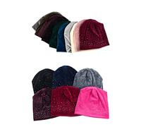 Chemo Headwear Beanie Hat for Women Supersoft Velour Cap Turban Bandana Plain (Wine Red Rhinestone)