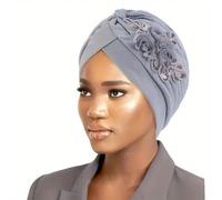 Chemo Headwear Beanie Hat Women Pre Tied Headscarf Turban Headwrap Scarf Fully Lined Pearl Jewelled Sequin (UK, Alpha, One Size, Grey)