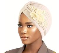 Chemo Headwear Beanie Hat Women Pre Tied Headscarf Turban Headwrap Scarf Fully Lined Pearl Jewelled Sequin (Beige, One Size)