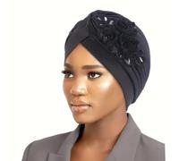 Chemo Headwear Beanie Hat Women Pre Tied Headscarf Turban Headwrap Scarf Fully Lined Pearl Jewelled Sequin (Black, One Size)