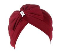Chemo Headwear Headwrap Scarf Women Cap - Black Diamonte Bow - Stylish Cancer Turban Hat (Red)