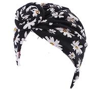 Chemo Headwear Soft Turban Beanie Hat Scarf Head Wraps Head Cover Alopecia Bamboo Bonnet Headscarf (Black Daisy)