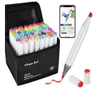 Chen Rui 48 Colours Alcohol Brush Markers with Free App, Brush and Chisel Tip Alcohol Pens for Adults, Drawing Markers for Anime Manga Drawing and Sketching，