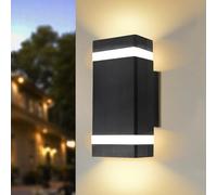 CHENBEN Outdoor Wall Lights Mains Powered, IP65 LED Outside Wall Light, Aluminum Up and Down Wall Lights, 6W Black Front Door Porch Garden Wall Light,3000K