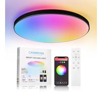 CHENBEN RGB LED Ceiling Light,24W 12-inch Round Bedroom Bedroom Ceiling Light with Remote Control,IP44 Waterproof Bathroom Lights Dimmable 3000-6500K Colour Changing LED Lights(Bluetooth Connection)