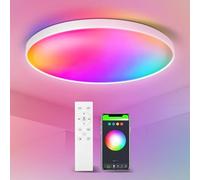 CHENBEN Smart LED Ceiling Light, 24W 12" Round Flush Mount with Remote Control, IP44 Waterproof, Dimmable 3000-6500K RGB Color Changing Light for Bedroom, Compatible with Alexa & Google Home