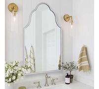 Chende Arched Mirrors for Wall, 32" H x 20" W Silver Bathroom Mirror with Wooden Frame, Large Modern Decorative Mirror for Entryway, Living Room, Bedroom