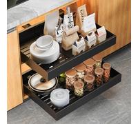 CHENDY Pull out Cabinet Organizer, Expandable Heavy Duty Slide out Drawers Fixed with Adhesive Nano Film for Pots - for Kitchen Base Cabinet Organization, Pantry, Bathroom (Black)