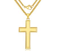 CHENETOILE 14K Gold Cross Necklace for Men, Cross Pendant with Chain, Religious Faith Jewelry 20 Inch/50 cm, Yellow Gold, No Gemstone
