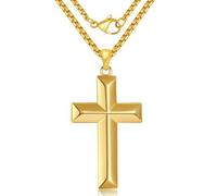 CHENETOILE 14K Gold Cross Necklace for Men - Gold Cross Pendant with Chain, Classic Religious Jewelry 20-24 Inch, Yellow Gold, No Gemstone