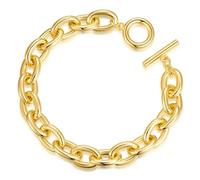 CHENETOILE 14K Thick Chain Gold Plated Bracelets for Women 7.5 Inch Cuban Link Rope Design with Toggle Non Tarnish Waterproof Jewelry Gift for Her