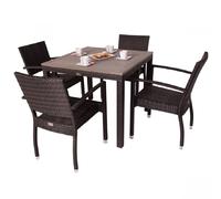 cheney rattan outdoor dining table with 4 arm chairs in black brown