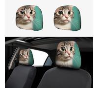 chenfandi A curious cat 2-Pack Car Headrest Covers, Seat Cover Accessories, Car Headrest Protectors, Universal, Suitable for Cars.