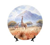 chenfandi African Savanna Giraffe 8in Decorative Plate, Bone China Plate, with Stand, Suitable for Study, Office, entryway, etc.