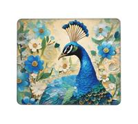 chenfandi Blue peacock standing among flowers 8.3 x 10.3 in Mouse pad, 3mm thick rubber base with stitched edges, suitable for laptops.