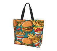 chenfandi cute burger fries Shoulder bag with main compartment and inner pocket, suitable for travel, work, gym, unisex.