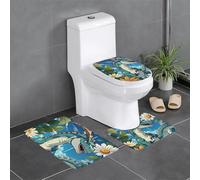 chenfandi Cute Dinosaur 3-piece rug set with non-woven fabric and plastic backing, washable, suitable for bathrooms.