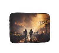 chenfandi Firefighters fighting fires 12 inch Laptop case, made of Oxford cloth with polyester foam padding, zipper opening, and portable design.