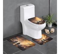 chenfandi Firefighters fighting fires 3-piece rug set with non-woven fabric and plastic backing, washable, suitable for bathrooms.