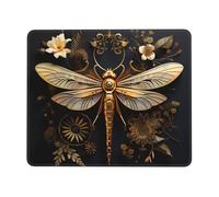 chenfandi Gold Exquisite Dragonfly 10 x 12 inch Mouse pad, 3mm thick rubber base with stitched edges, suitable for laptops.