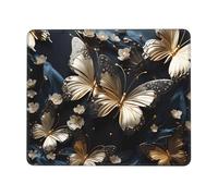 chenfandi Gold White Butterflies Black 8.3 x 10.3 in Mouse pad, 3mm thick rubber base with stitched edges, suitable for laptops.