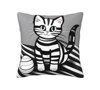 chenfandi Play Ball Kitty Pillow Cover, 16"X16", Square Decorative Pillow For Sofa, #Living Room, Bed And Home Decor.
