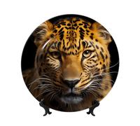 chenfandi The deep-Eyed Leopard 7in Decorative Plate, Bone China Plate, with Stand, Suitable for Study, Office, entryway, etc.