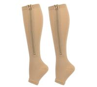 Chenflying 2 Pairs Compression Socks with Zipper, Open Toe Support Socks Compression Stockings Sport Running Socks for Women Men (UK, Alpha, S, M, Regular, Regular, Skin)
