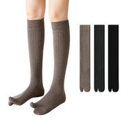 Chenflying 3 Pairs Slouchy Boot Socks for Women, Soft Scrunch Knee High Long Split Toe Tabi Socks (black+dark gray+light coffee)