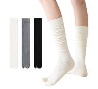 Chenflying 3 Pairs Slouchy Boot Socks for Women, Soft Scrunch Knee High Long Split Toe Tabi Socks (milk white+black+light gray)