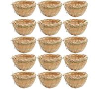 ChengChengJin 15pcs Handmade Bamboo Bird Nest with Hook-Woven Canary Nest Pans-for Indoor and Outdoor Decoration-10cm