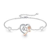CHENGHONG 40th Birthday Bracelet, Roseflower Heart Bracelet 925 Sterling Silver Number 40th Birthday Anniversary Initial Bracelets Personalised Jewellery Gift for Women Girls……