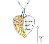 CHENGHONG Ashes Jewellery 925 Sterling Silver Gold Angel Wing Pendant Urn Necklaces for Ashes Keepsake Cremation Jewellery for Ashes Memory Gifts for Mum Dad Women Dog Pet