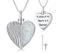 CHENGHONG Ashes Necklace, Urn Necklaces for Ashes 925 Sterling Silver White Opla Angel Wing Ashes Keepsake Cremation Pendant A Piece of My Heart is in Heaven Ashes Jewellery for Mum Dad Women Men Dog